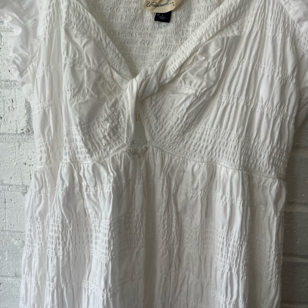 Universal Thread Women’s Flutter Short Sleeve Midi A Line White Dress Summer - Picture 3 of 10